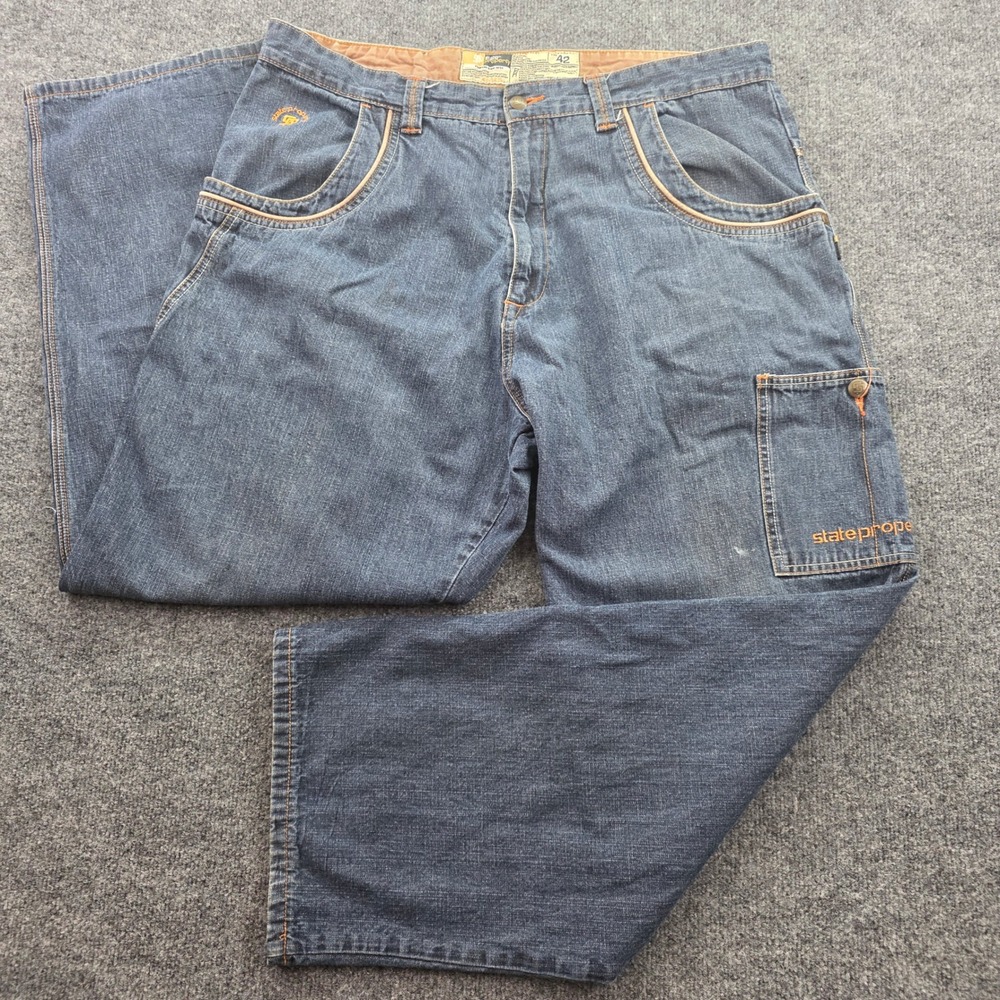 State Property Baggy Jeans Vintage Y2K Hip Hop Wide Leg Cargo Denim 42 Blue Mens